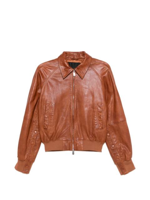 collared leather jacket