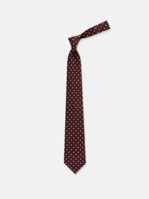 MADE-IN-UK BURGUNDY & WHITE POLKA DOT SILK FOULARD TIE