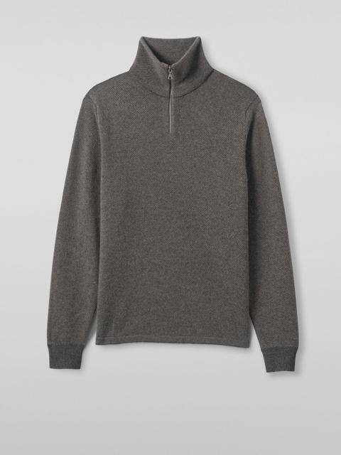 Tweel Grey & Brown Cashmere Half Zip Jumper