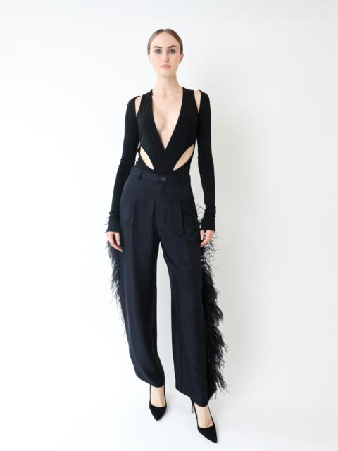 Silky Twill Relaxed Pleated Pant With Feathers