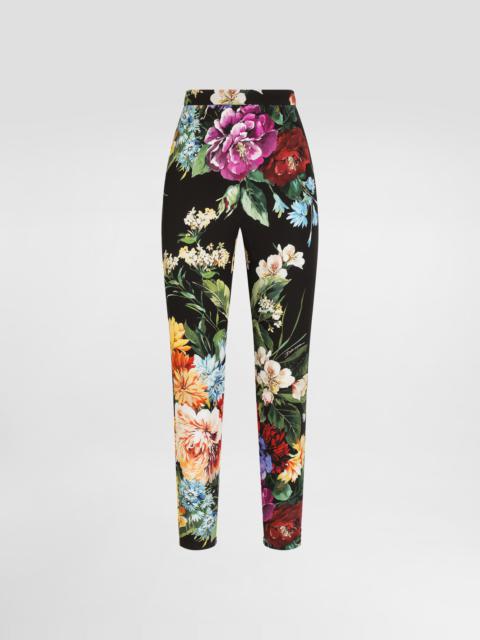 Flower bouquet-print charmeuse pants