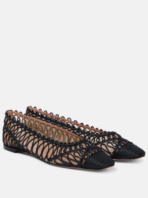 Kahlo raffia and mesh ballet flats