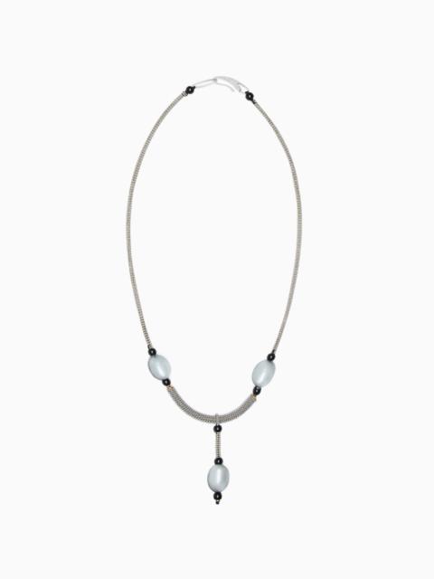 NECKLACE WITH BRASS, RESIN AND GLASS PENDANTS