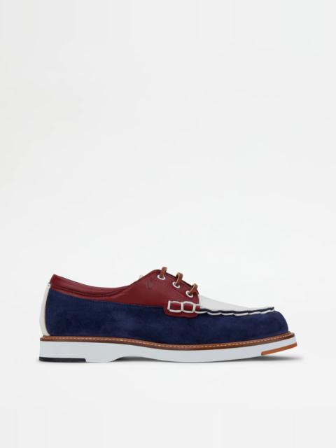 LACE-UPS IN LEATHER - BLUE, WHITE, RED