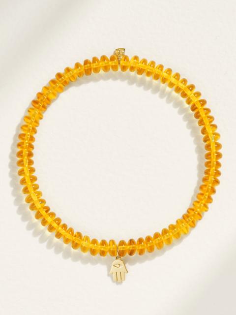 Pure Hamsa 14-karat Gold Amber Bracelet