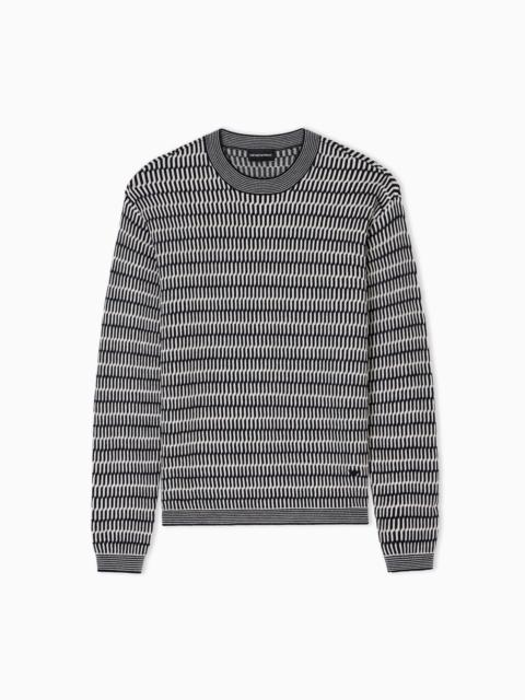 TWO-TONE EMBROIDERY-STITCHED JACQUARD VIRGIN WOOL JUMPER