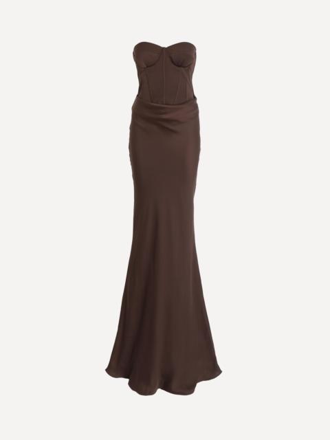 Brown Satin Corset Maxi Dress