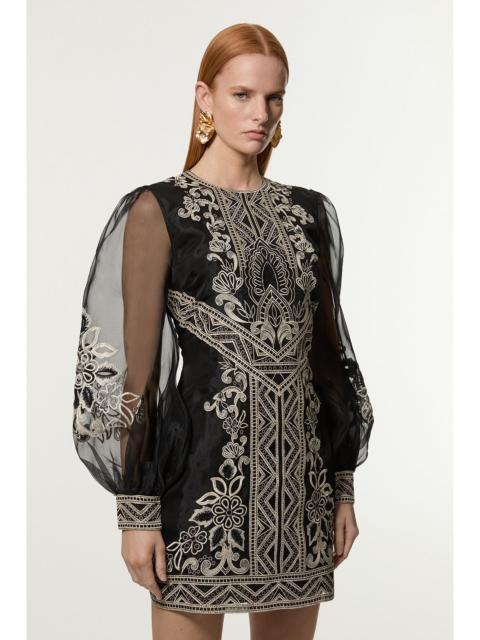 Petite Embroidered Organdie Balloon Woven Mini Dress