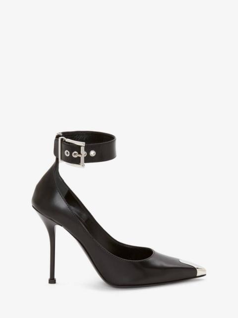 Women's Punk Ankle Strap Pump in Black/silver