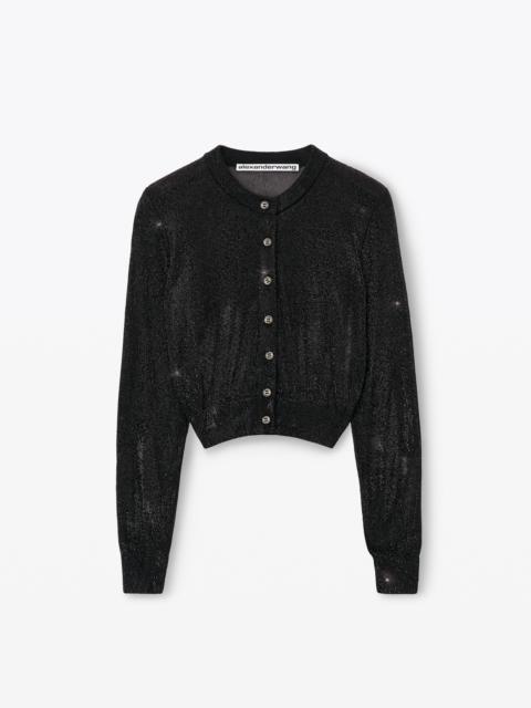 Beaded Hotfix Cropped Crewneck Cardigan