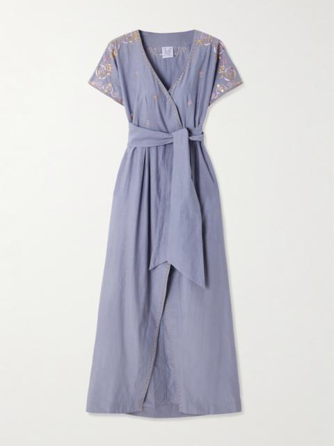 Embellished Embroidered Cotton And Silk-blend Maxi Wrap Dress