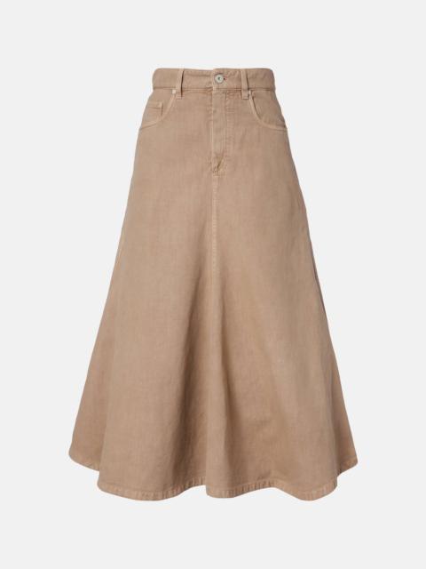 Cotton and linen denim midi skirt