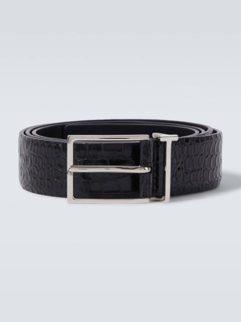 T Loop croc-effect leather belt