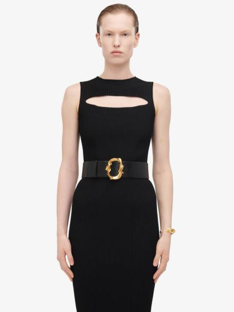 Women's Slashed Knit Midi Dress in Black
