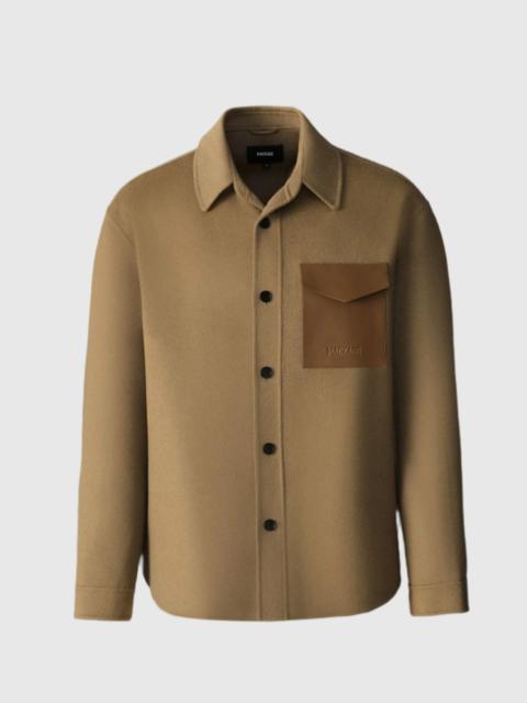 EMMANUEL Double-face wool overshirt with leather patch pocket