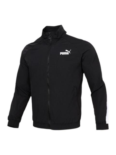 PUMA Logo Sports Windproof Stand Collar Woven Jacket Black 532559-01