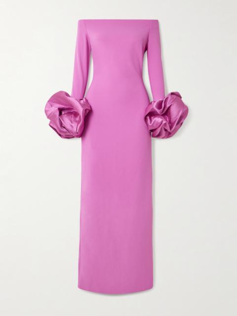 Talia Off-the-shoulder Faille-trimmed Crepe Gown