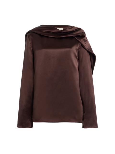 Caris Draped Satin Top brown