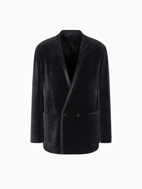 GIORGIO’S DOUBLE-BREASTED TUXEDO JACKET IN A CHEVRON PRINT VELVET