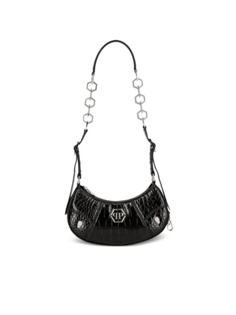 logo-plaque leather shoulder bag