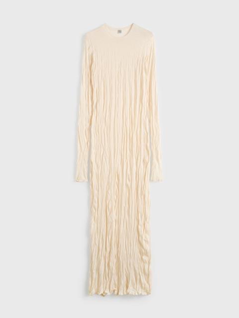Crinkled knit long-sleeve dress pale apricot