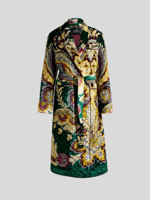 VELVET ROBE COAT WITH PLACED PRINT