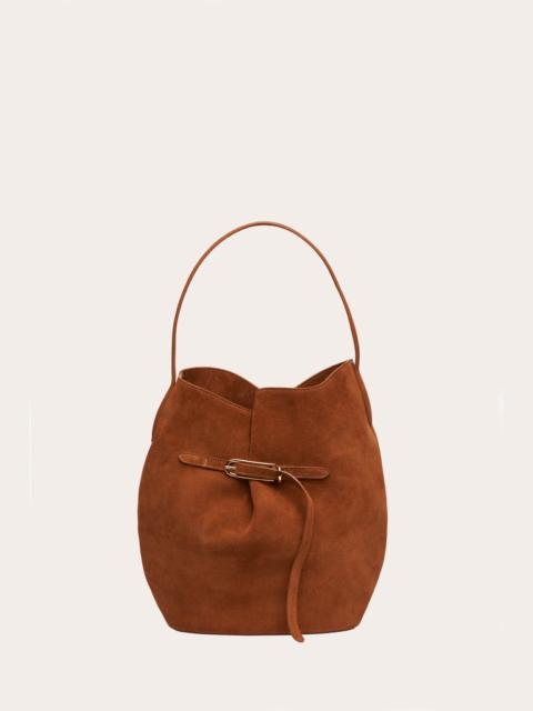 BELTED BUCKET BAG LARGE SADDLE BROWN SUEDE