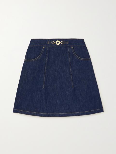 Embellished Topstitched Denim Mini Skirt