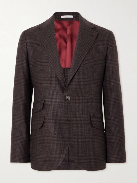 Prince of Wales Checked Cashmere, Wool and Silk-Blend Suit Jacket Brown