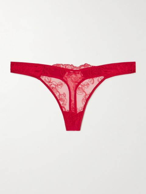 La Rose Embroidered Tulle And Stretch-silk Charmeuse Thong