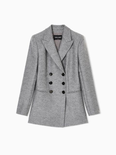 ASV DOUBLE-BREASTED JACKET IN VIRGIN WOOL AND CASHMERE CHEVRON JACQUARD