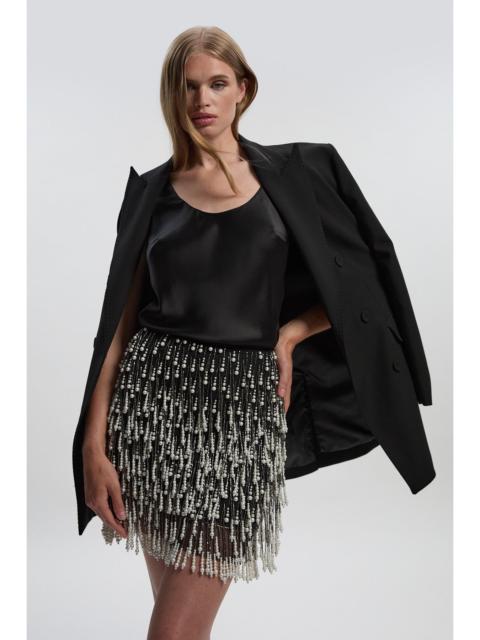 Pearl Tassel Embellished Woven Mini Skirt