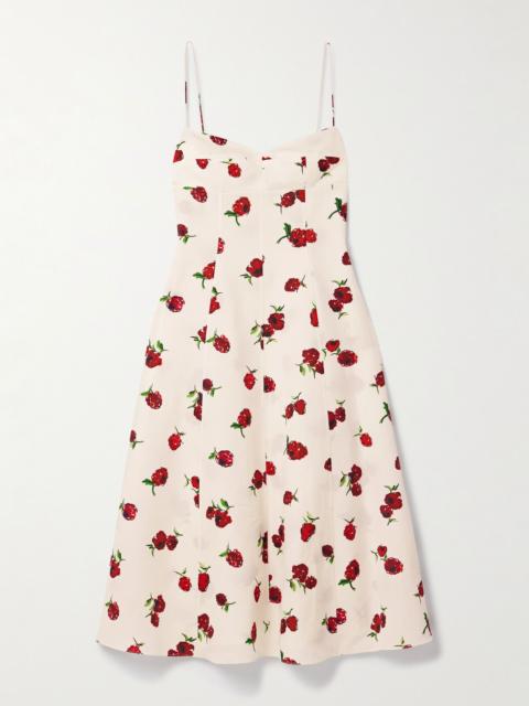 Isabella printed cotton-poplin midi dress Ecru