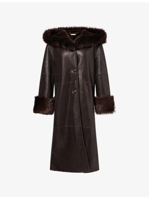 Gancin Shearling-Trim Leather Coat