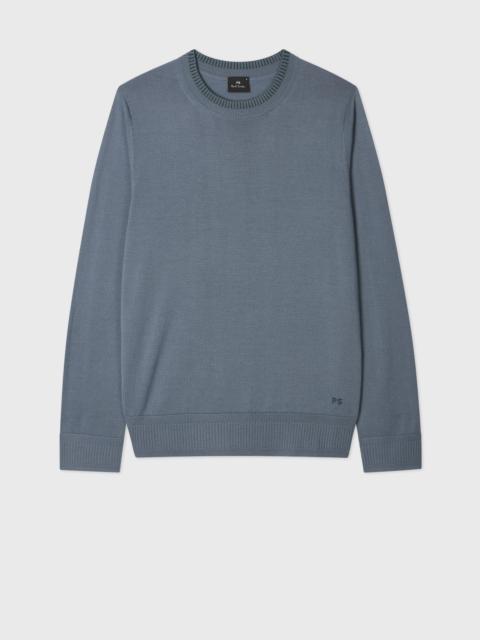 Pale Blue Merino Wool Contrast-Collar Sweater