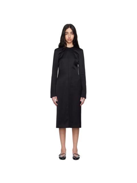 Black Lean Satin Midi Dress