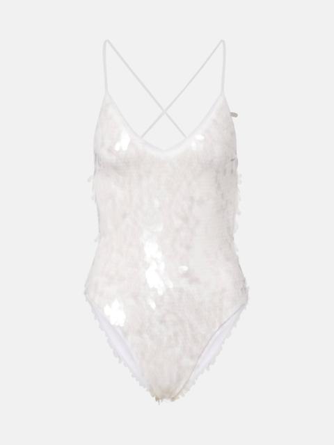 Fara sequined semi-sheer mesh bodysuit