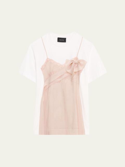 Trompe L'oeil Bow Slip Dress Print T-Shirt