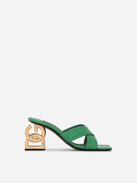 Crocodile-print calfskin mules with DG pop heel