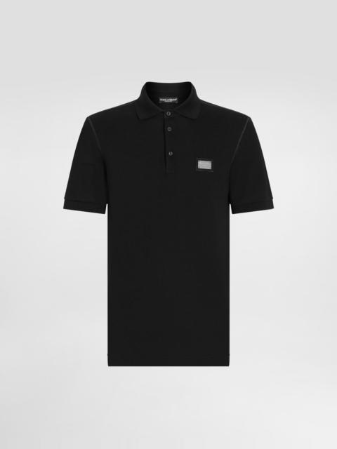Cotton piqué polo-shirt with branded tag
