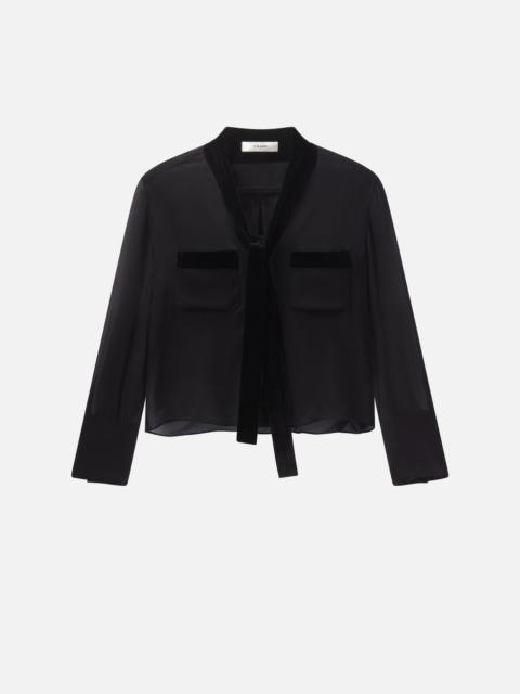 Velvet Trim Modern Tie Blouse