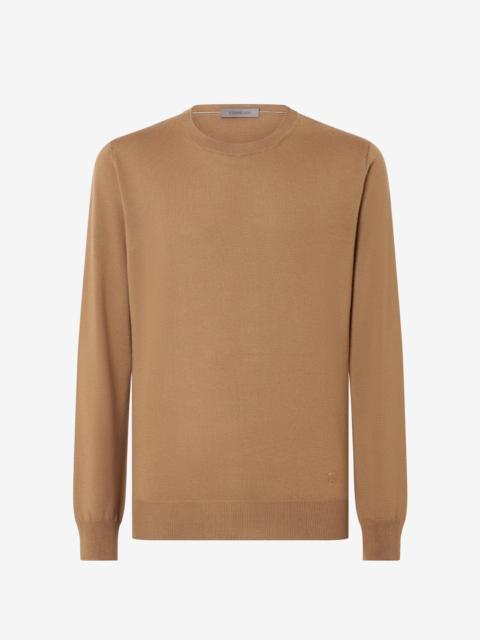 Camel beige crew neck extra fine wool jumper