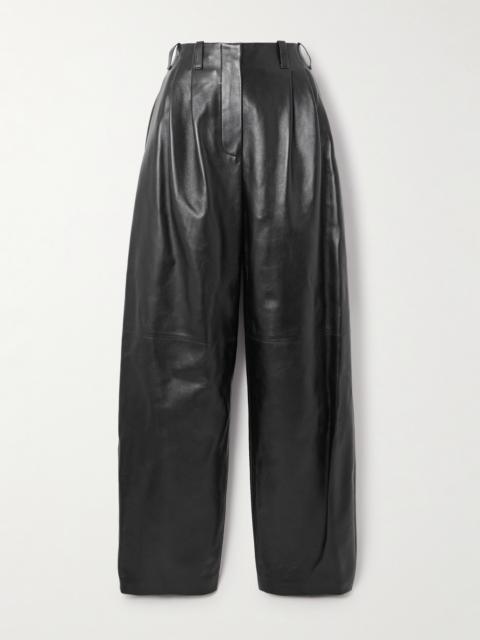 Pleated Leather Barrel-leg Pants