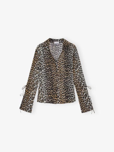 LEOPARD PRINTED CHIFFON SLIM SHIRT
