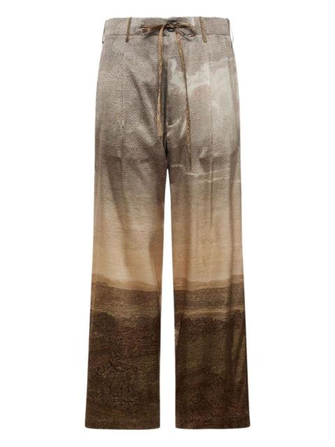 landscape-print drawstring-waist trousers