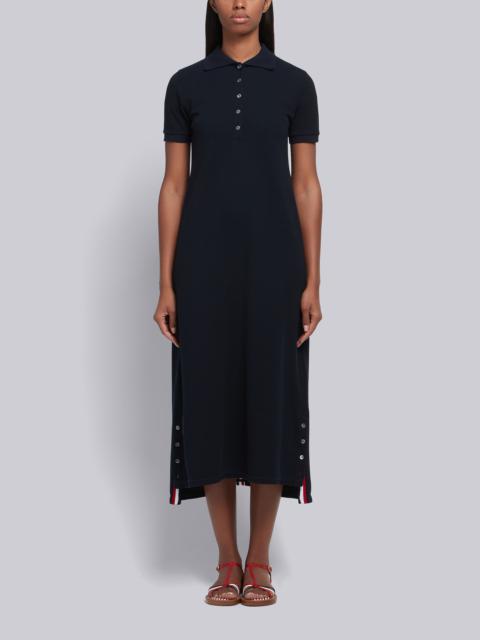 Navy Classic Cotton Pique Center Back Stripe A-line Short Sleeve Polo Shirtdress