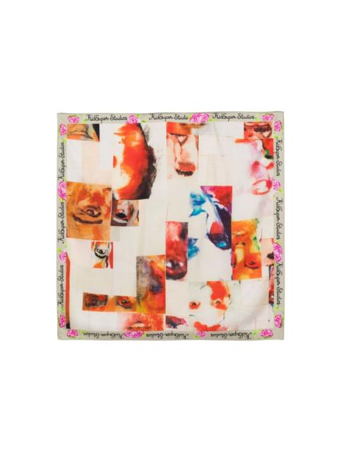 collage faces silk scarf