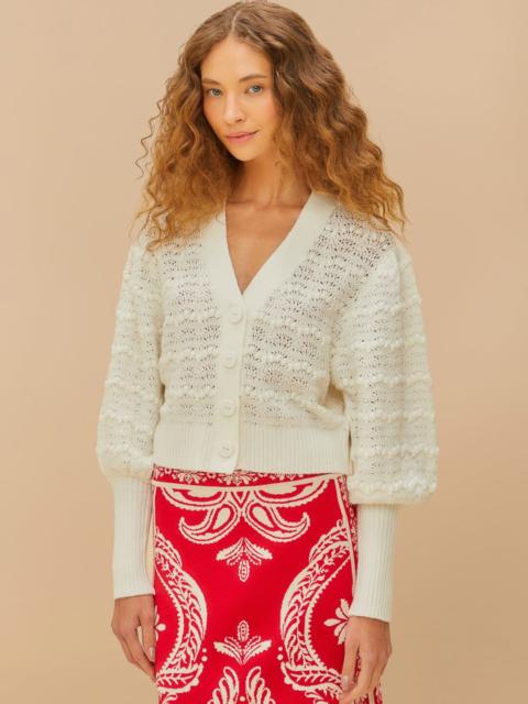 White Lace Stitch Knit Crop Cardigan