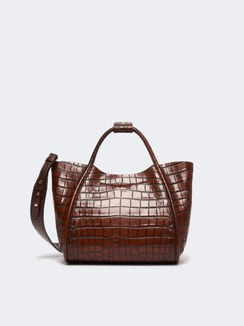 Small crocodile-print leather Marine bag - BROWN