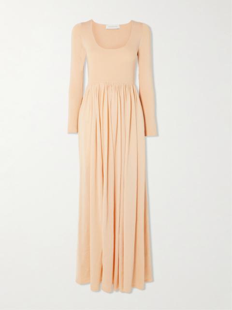 Natura Gathered Metallic Stretch-knit Maxi Dress